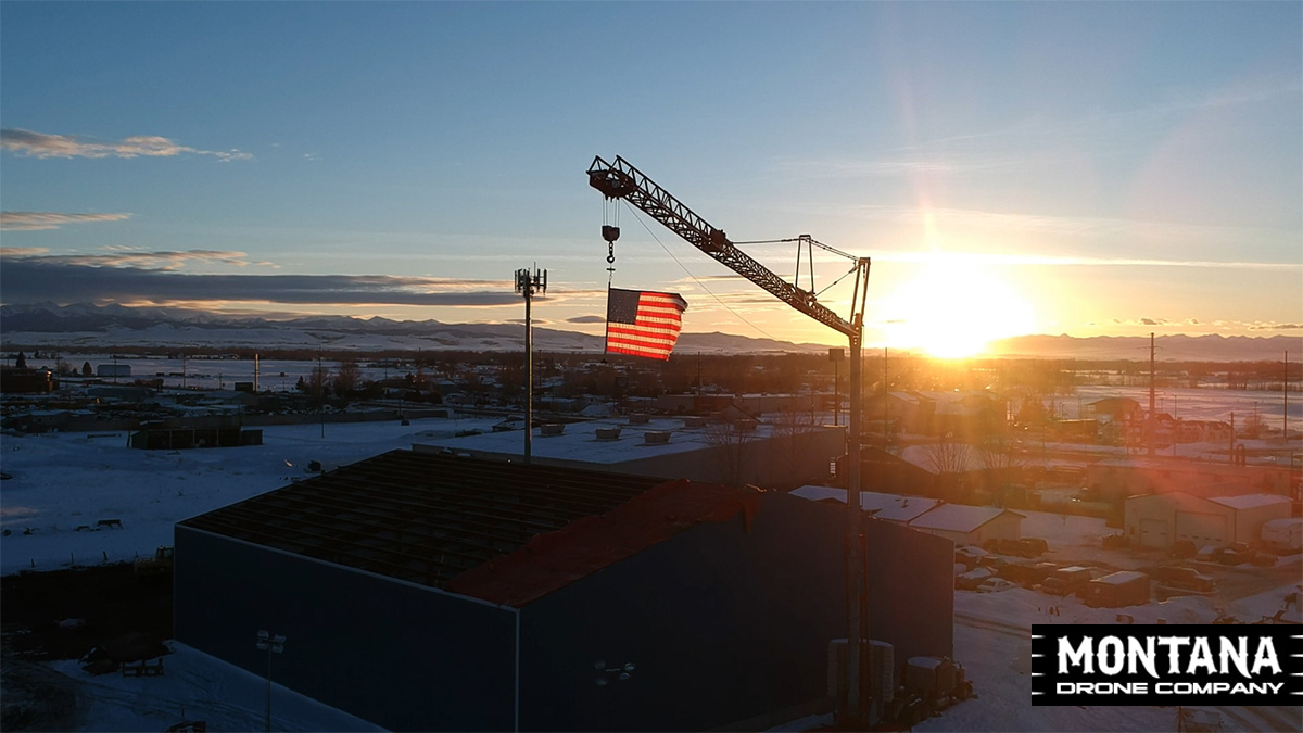 American Flag Drone Shot | Montana Sunset Background