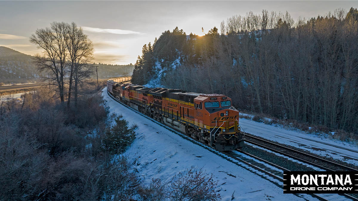 Montana Train Engine On Railroad Tracks Winter Shot
