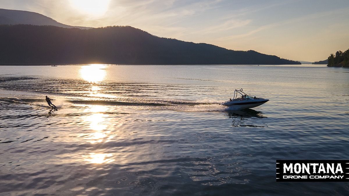 Swan Lake Mt Wakeboarding Sunset Cruise Montana Drone Company Kalispell Gfx