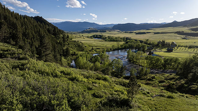 Aerial Stillwater River Valley Castle Rock River Ranch Montana