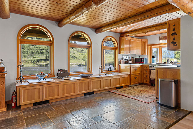 Log Cabin Kitchen Windows Castle Rock River Ranch Montana